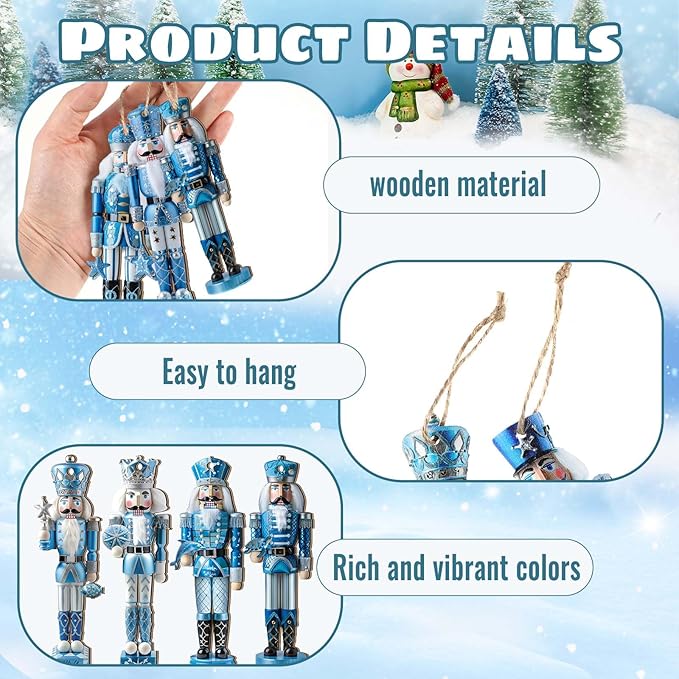 Yookeer 36 Pcs Beach Nutcracker Christmas Ornaments 5.11 Inch Blue Ocean Coastal Winner Wooden Ornaments with Rope Animals Nutcracker Christmas Decorations for Xmas Tree Home Wreath Party Decor