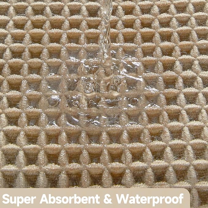 Waffle Bath Mat, Boho Bathroom Rugs Non Slip Washable Super Absorbent Quick Dry Farmhouse Bathroom Decor, 48"x24" / 4'x2' Khaki