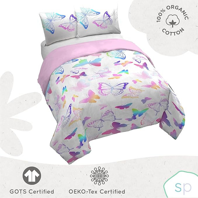 Saturday Park Ombre Butterflies Full/Queen Duvet Cover & Sham Set - 3 Piece 100% Organic Cotton Duvet Set - GOTS & Oeko-TEX Certified