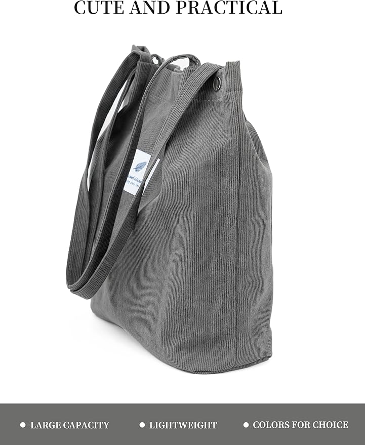 Corduroy Tote Bag Cute Tote Bags for Women Shoulder Bag with Inner Pocket for Work Beach Travel and Shopping Grocery