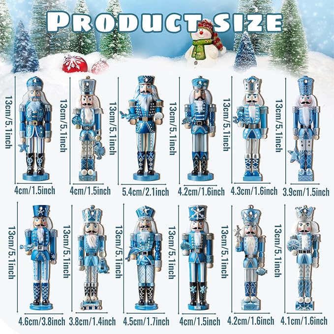 Yookeer 36 Pcs Beach Nutcracker Christmas Ornaments 5.11 Inch Blue Ocean Coastal Winner Wooden Ornaments with Rope Animals Nutcracker Christmas Decorations for Xmas Tree Home Wreath Party Decor