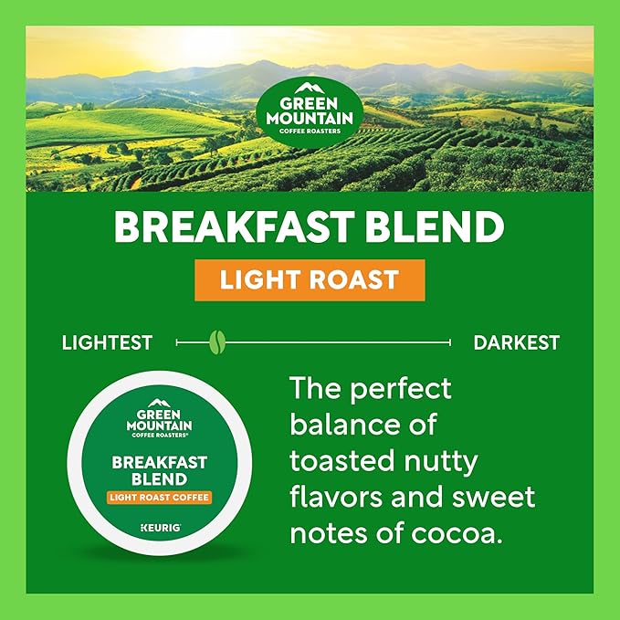 Green Mountain Coffee Roasters Breakfast Blend Single-Serve Keurig K-Cup Pods, Light Roast Coffee, 96 Count