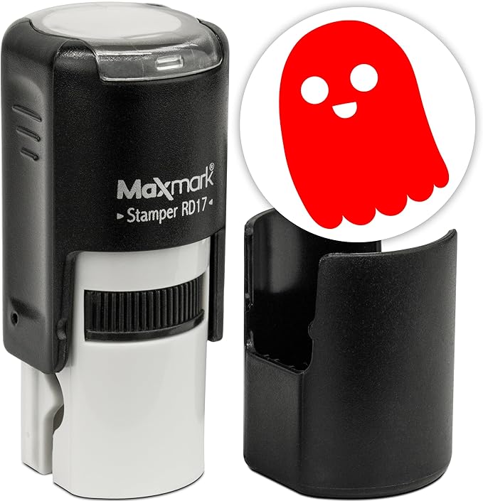 MaxMark Round Self Inking Halloween Stamp - Ghost - Red Ink