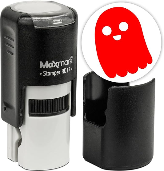 MaxMark Round Self Inking Halloween Stamp - Ghost - Red Ink