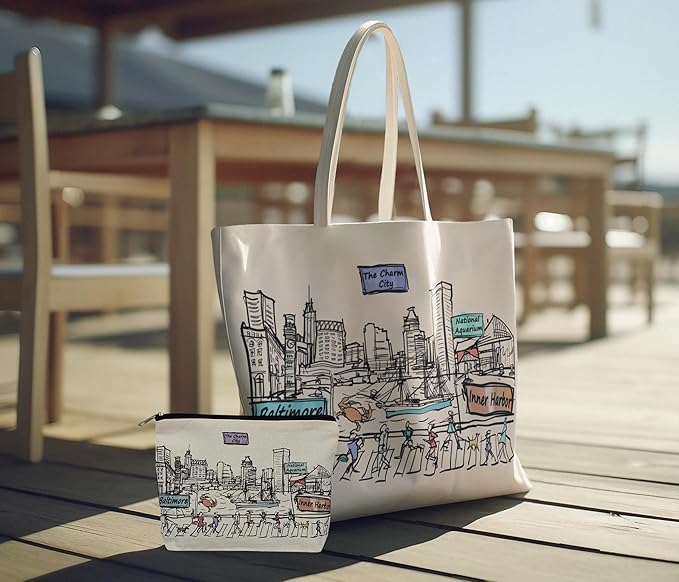 Cities Around the World Artwork Cosmetic Bag Series – Designed in USA, Travel Makeup Bag with Zipper, Souvenir Gift for Women, Artwork Organizer for Purse or Toiletry (Baltimore)