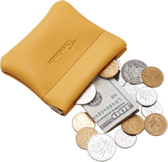 Travelambo Leather Squeeze Coin Purse Pouch Change Holder For Men & Women