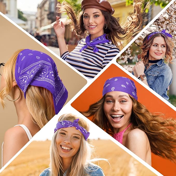 PLULON 30 Pack Bandanas for Men Women, Polyester Novelty Paisley Pattern Bandana Headbands Wristband Neckerchief Cowboy