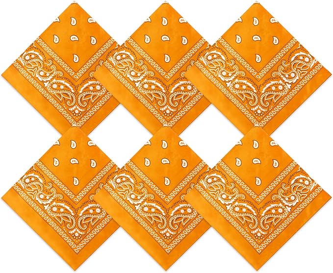 Blulu 6 Pcs Neon Color Cowboy Bandanas for Men Women Assorted Paisley Pattern Handkerchiefs 22 x 22 Inch Kids Headwrap Scarfs