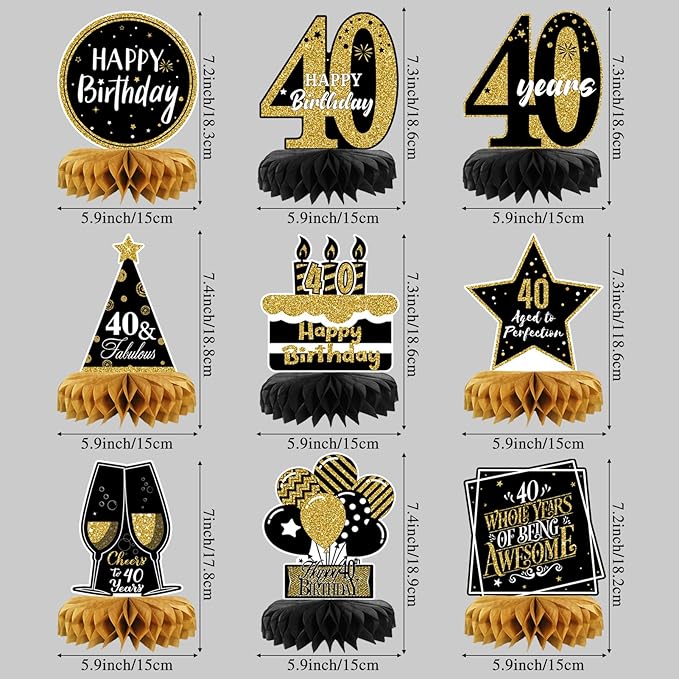 9 Pieces 40th Birthday Table Decorations 40th Birthday Centerpieces for Tables 40th Birthday Decorations for Men and Women (40th)