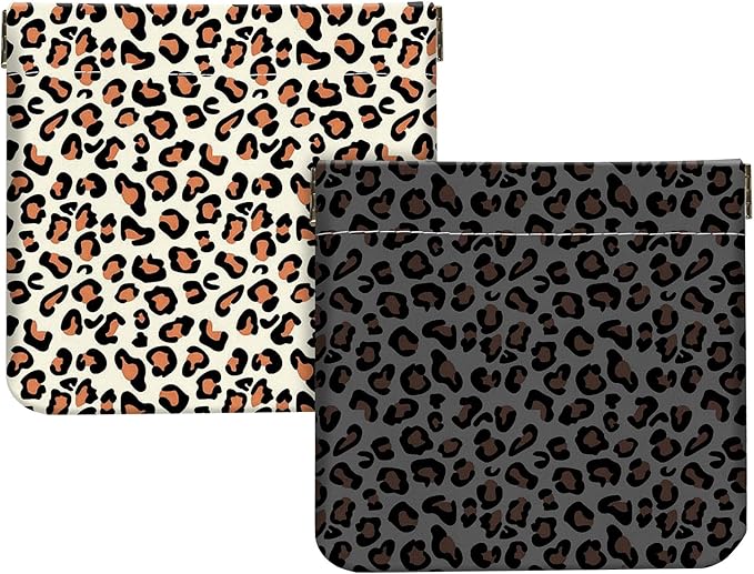 2Pcs PU Leather Small Squeeze Coin Purse Pouch Mini coin Bag Unique And Cute Wallet Cosmetic Bags Change Bag For Women Girls Men （Leopard Print D