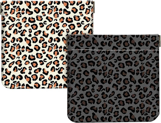 2Pcs PU Leather Small Squeeze Coin Purse Pouch Mini coin Bag Unique And Cute Wallet Cosmetic Bags Change Bag For Women Girls Men （Leopard Print D