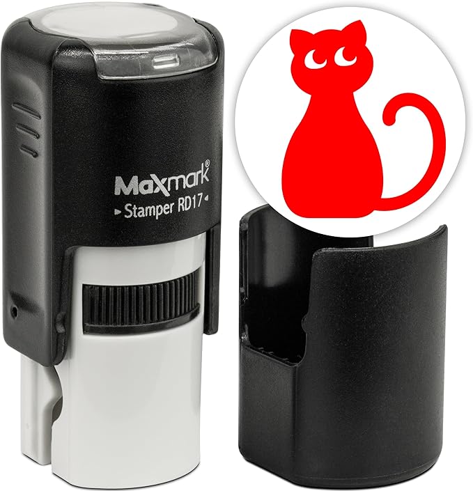MaxMark Round Self Inking Halloween Stamp - Cat - Red Ink