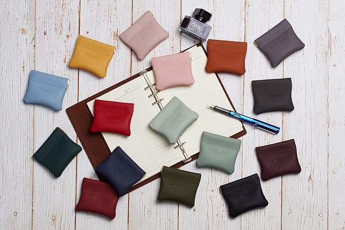 Travelambo Leather Squeeze Coin Purse Pouch Change Holder For Men & Women 2 pcs set