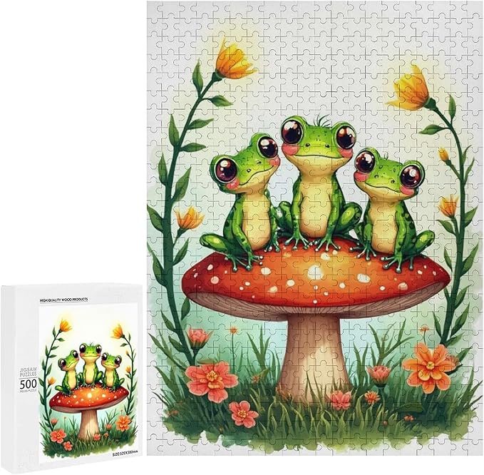 Jigsaw Puzzles for Adults 500 Piece - Colorful Frogs Wooden Puzzles, Unique Gifts for Wall Art，Family Puzzles，Educational Games，Challenge Puzzles