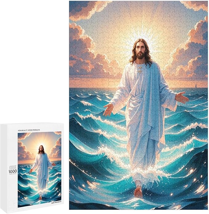 Jigsaw Puzzles for Adults 1000 Piece - Jesus Walk On Sea Wooden Puzzle，Funny Puzzle，Unique Gifts for Wall Art ，Family Puzzles，Educational Games，Challenge Puzzles