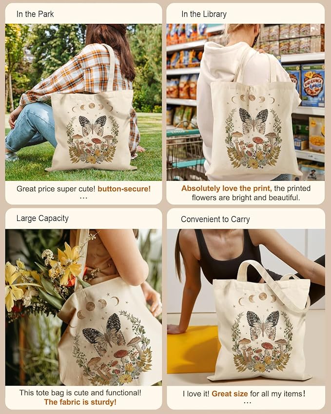 Miss Adola Aesthetic Tote Bag for Girls - with Magnetic Buckle and Zipper Inner Pocket for Women Lady Canvas Cotton Tote Bag