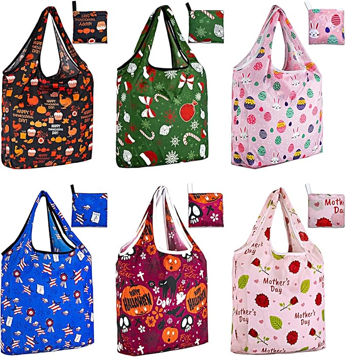 LOLOMLO 6 Pack Eco-Friendly Reusable Grocery Bags Lightweight Durable Washable Shopping Tote Foldable Outings Storage Pouch