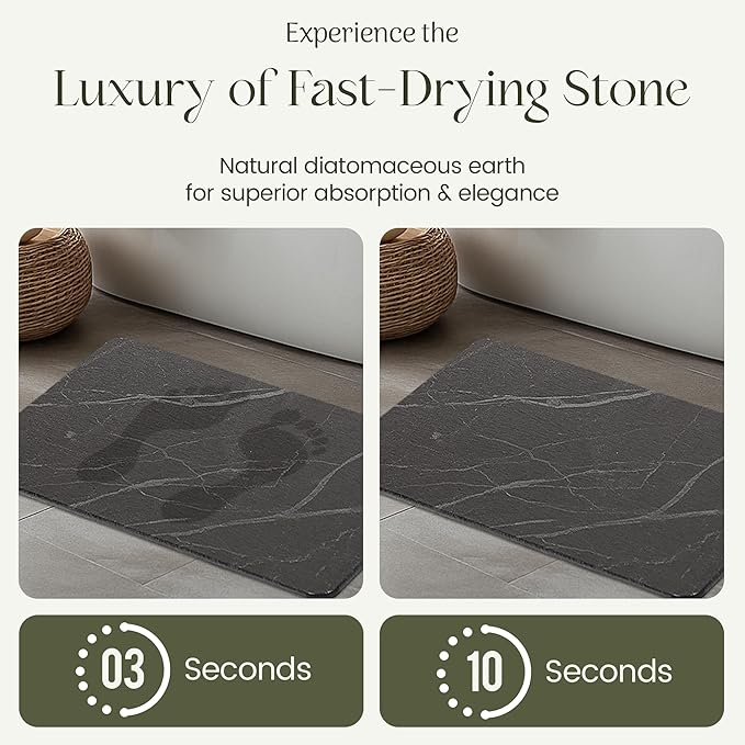 Quick Dry Shower Stone Bath Mat, Super Absorbent & Non-Slip 24 x 16 Inch Diatomaceous Earth Mat, Durable & Easy to Clean Diatomite Bath Mat for Bathroom Floor/Kitchen (Dark Gray)
