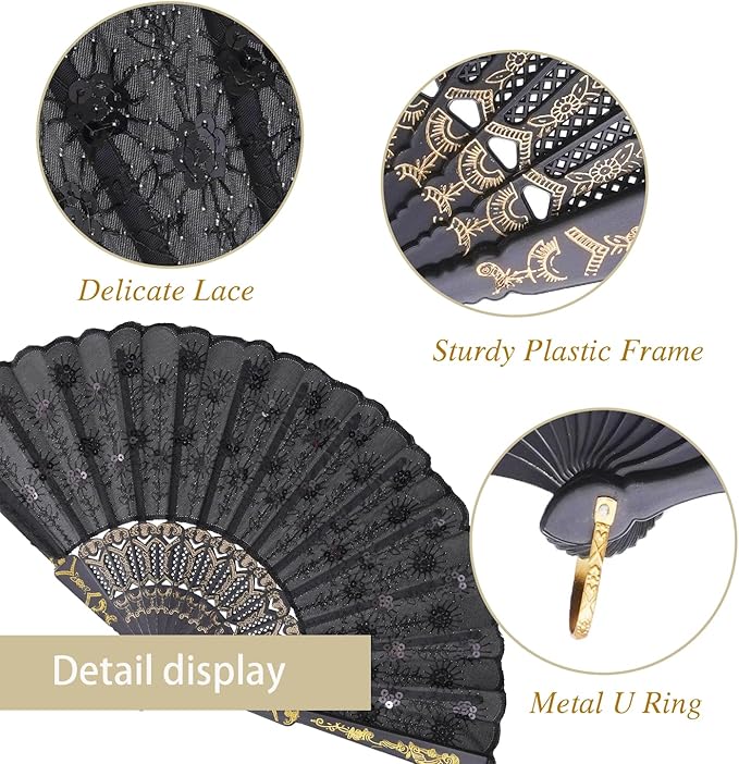 QIRMIZI 30 Pack Fabric Folding Handheld Fans, Perfect for Weddings, Parties, and Dancing,Black