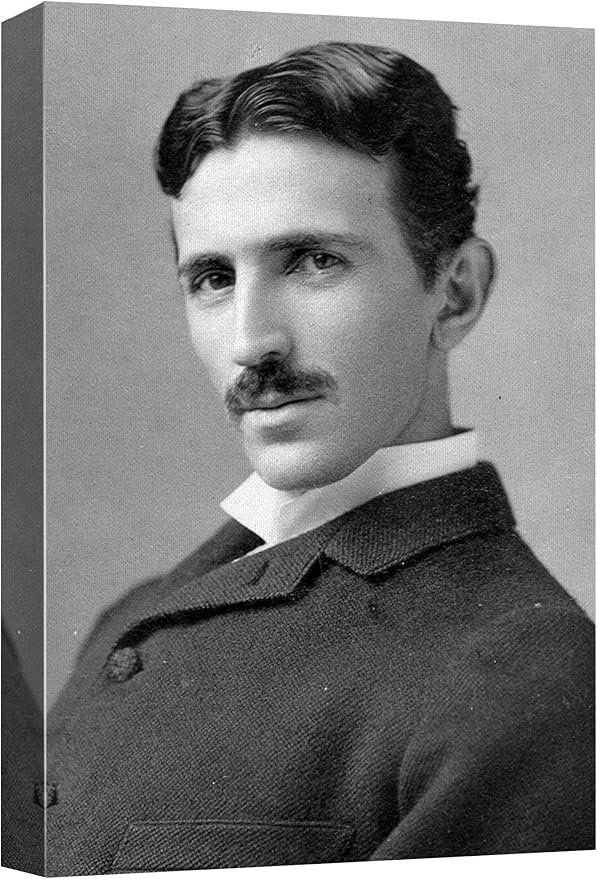 wall26 Canvas Print Wall Art Portrait of Nikola Tesla People Pop Culture Historical Realism Famous Closeup Colorful Multicolor Classical for Living Room, Bedroom, Office - 12"x18"