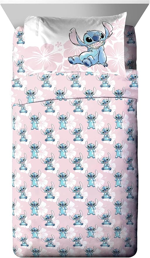 Jay Franco Disney Lilo & Stitch Twin Comforter Set - 5 Piece Bedding Includes Sheet Set & Pillow Covers - Super Soft Kids Floral Bedding