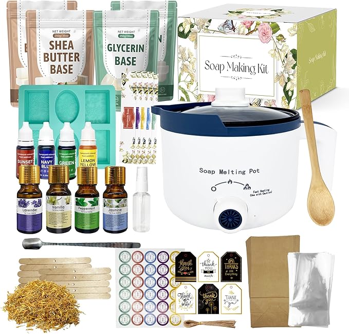 PIUH Soap Making Kit Including Soap Melter, 2lbs Soap Base, Silicone Molds & Scraper, Calendula,4 Fragrance Oils & Dyes for Soap Making,Soap Making Supplies Kits DIY Craft Kit for Adult & Kits