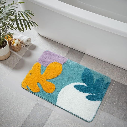 Uphome Bathroom Rugs Modern Abstract Bath Mat Non Slip Water Absorbent Cute Bath Rug Soft Microfiber Machine Washable Minimalist Art Floor Mats for Tub Bathroom Indoor Doormat,18"x26"