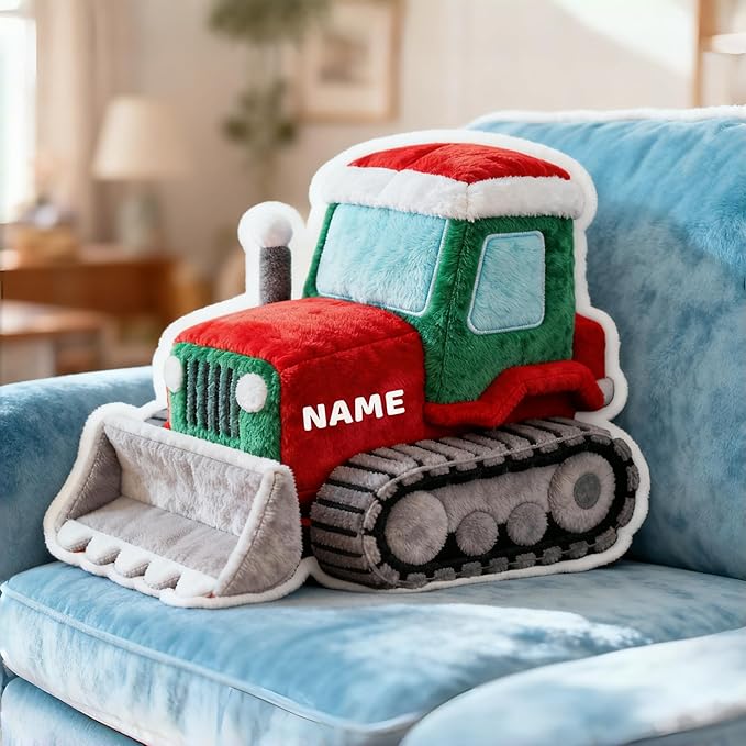 Personalized Bulldozer Shaped Pillow, Custom Name Plush Stuffed Pillows, Suitable for Beds, Sofas, Bedrooms, Living Rooms Custom Decorative Cushion Gifts for Birthday and Anniversary