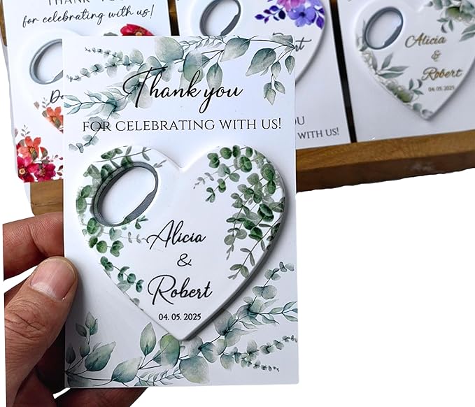 Wedding Bottle Opener Favors for Guests in Bulk, Hearts Shape Bottle Opener, Personalized Party Favors in Bulk, Wedding Favor Guests. 20 to 300 pcs. Custom Fridge Bottle Opener