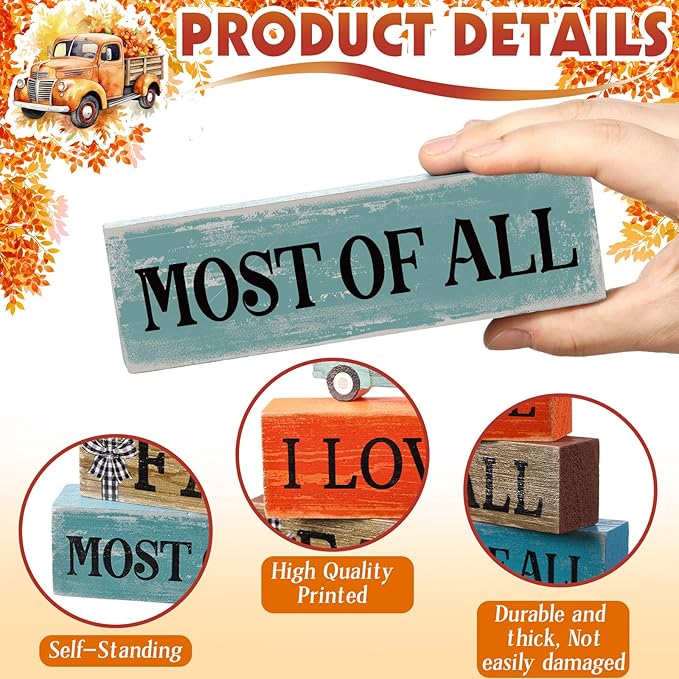 4 Pcs Thanksgiving Decoration for Home Fall Truck Decor Fall Tiered Tray Decor Rustic Wooden Truck Block Sign Gift Thanksgiving Centerpiece Autumn Table Decorations for Harvest Party Kitchen Home