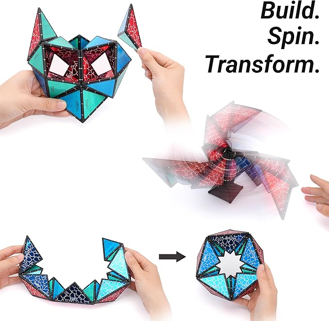 TOSY Magnet Pyramid Stone - 1 Cube Transforms into 1 Billion Shapes, 14 pcs (12 Puzzle pcs and 2 Spinners), 243 Rare Earth Magnets, Christmas Stocking Stuffers Gift for Kids, Creative Puzzle STEM Toy