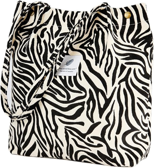 Corduroy Tote Bag Cute Tote Bags for Women Shoulder Bag with Inner Pocket for Work Beach Travel and Shopping Grocery