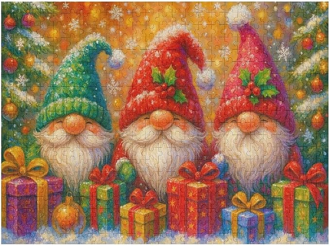 Joyful Christmas Gnome 1000-Piece Wooden Jigsaw Puzzle, Winter Holiday Brain Challenge, Cozy Indoor Fun, Relaxing for Puzzle Lovers
