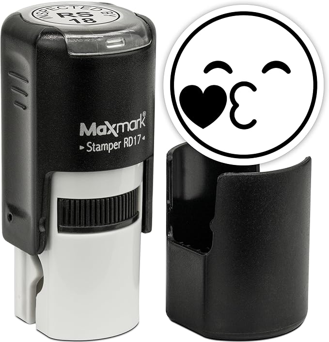 MaxMark Round Self Inking Emoji Stamp - Kiss - Black Ink