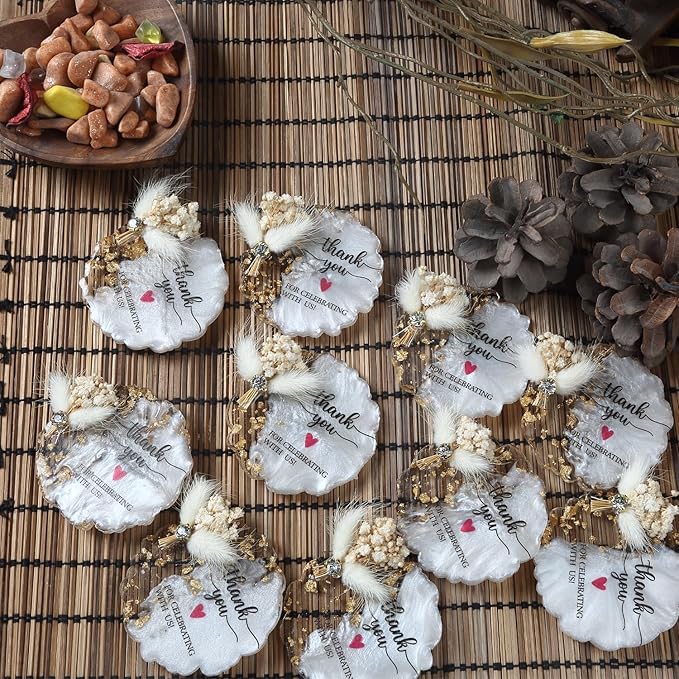 40 Pcs Wedding Favors for Guests Cyristal Resin Magnets Bulk Gifts Set Floral Design Thank You Tag for Bridal Pooja Baby Shower Birthday Guest Gift