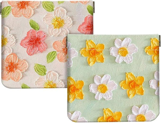 2Pcs PU Leather Small Squeeze Coin Purse Pouch Mini coin Bag Unique And Cute Wallet Cosmetic Bags Change Bag For Women Girls Men （Pink and Yellow Flowers L