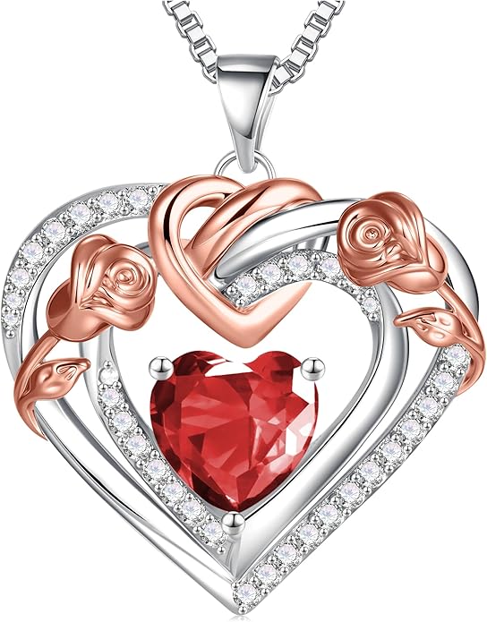 JKK Valentines Day Gifts for Mom - S925 Sterling Silver 12 Month Birthstone Necklaces Valentine's Day Mothers Day Birthday Christmas Gifts for Women Wift Mom