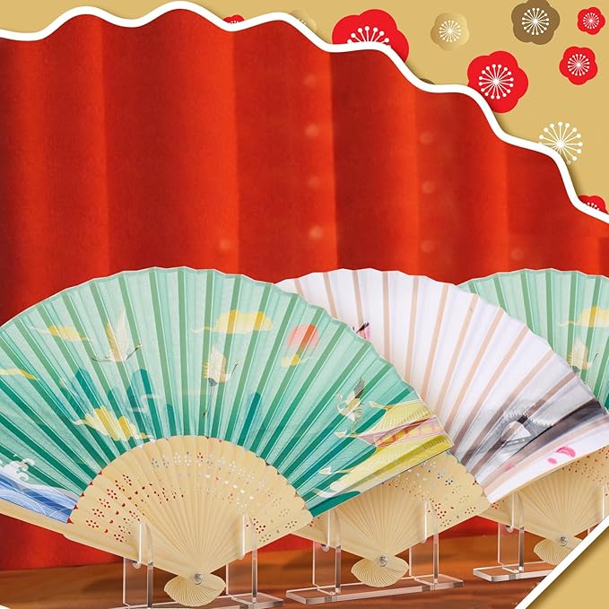 Roowest 4 Pcs Acrylic Fan Display Stand Folding Clear Fan Holder Easel Japanese Chinese Hand Fan Stand Foldable Handheld Fan Display Stand Base Fan Organizer