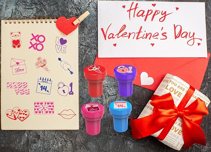 96PCS Valentine Party Favors - 72PCS Pre-Cut Temporary Tattoos & 24PCS Stamps - Ideal Love Heart Themed Birthday Card Decorations Supplies Goodie Bag Baby Shower Kids Gifts Exchange