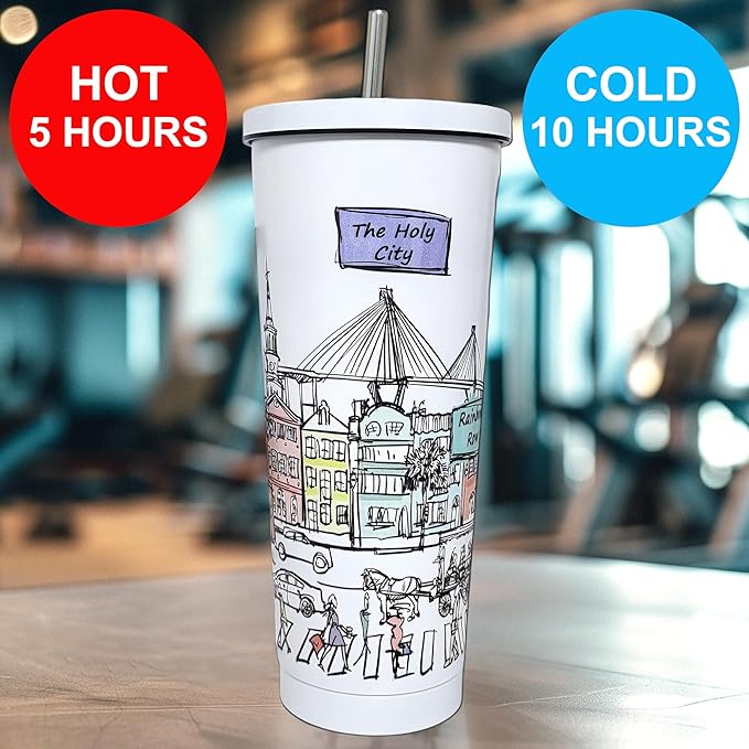 Cities Around the World 25 Oz Tumbler Series - Designed in the USA - Vacuum Insulated Tumbler with Lids & Straw - Stainless Steel Coffee Water Travel Mug, Cup for Hot Cold Drink (Charleston)