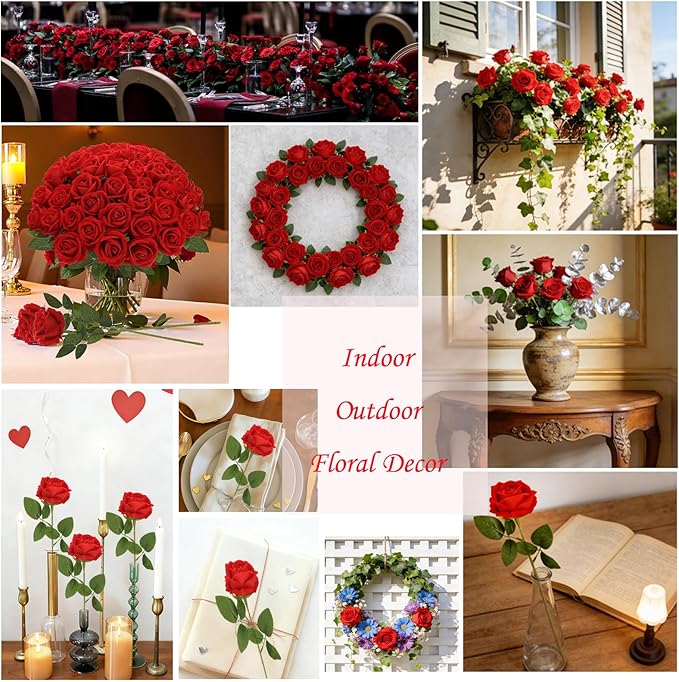 Roses Artificial Flowers, Fake Silk Roses with Stems for Valentine's Day Mother's Day Christmas, Indoor Outdoor Decor Wedding Anniversary Birthday Party Decor, Gift for Her(12, Red)