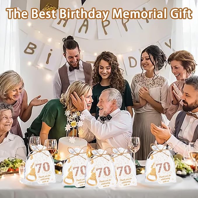 50 Pcs Golden 70th Birthday Party Favors with Rhinestones, 70th Birthday Bottle Openers,Perfect for Guests, Personalized 70 Beer Bottle Openers, 70th Anniversary Wedding Party Gifts (70th)