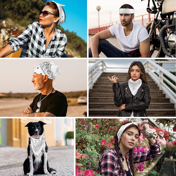 PLULON 30 Pack Bandanas for Men Women, Polyester Novelty Paisley Pattern Bandana Headbands Wristband Neckerchief Cowboy