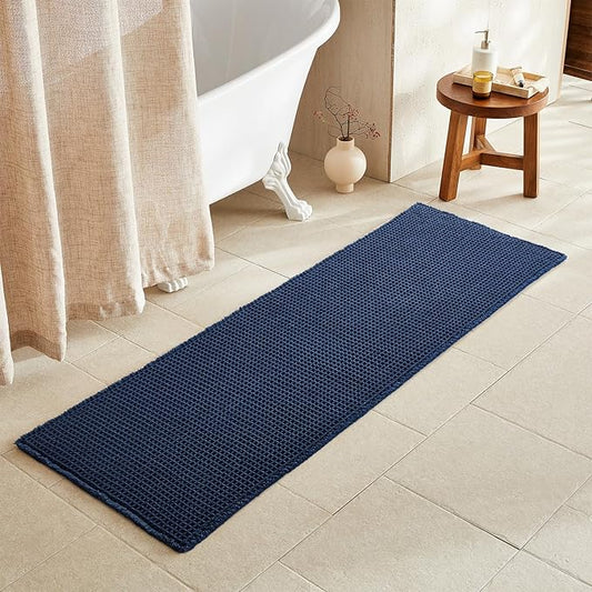 Waffle Runner Rug Bathroom, Long Boho Bathroom Rugs Non Slip Washable Super Absorbent Quick Dry Farmhouse Bath Decor, 72"x24" Navy Blue
