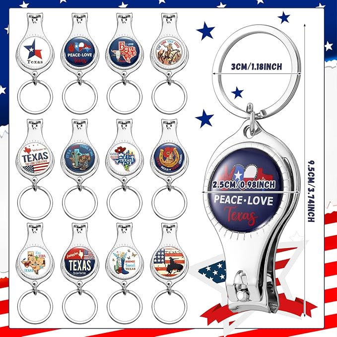 12 Sets Texas Souvenirs Gifts Texas Multi Function Bottle Opener Nail Clipper Keychain Souvenir Gifts for Traveler Men Women Party Supplies