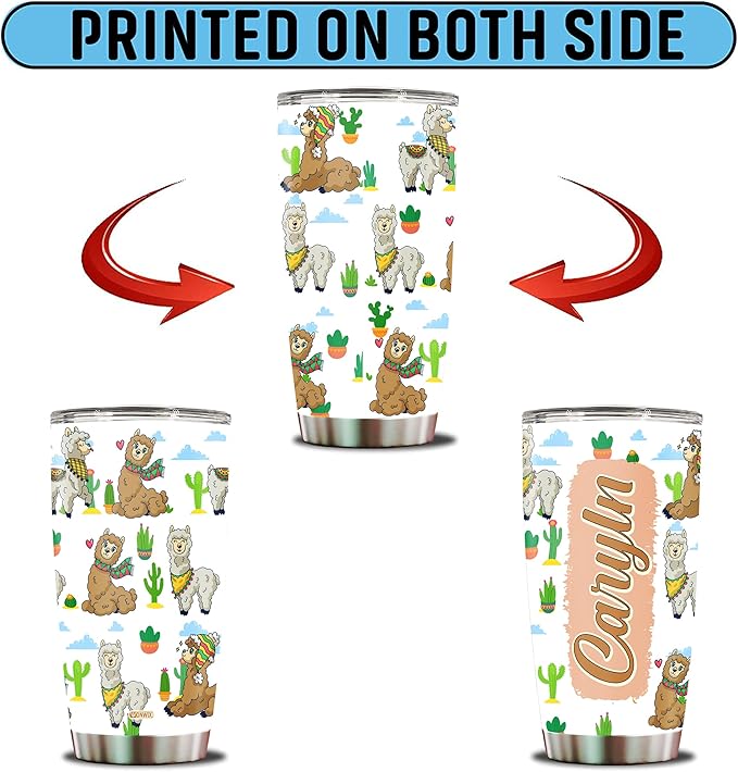 Personalized Alpaca Llama Tumbler Gifts for Girls Kids Daughter 20oz Travel Cup Coffee Mug Stainless Steel Insulated with Lid Watter Bottle Gift for Llama Lover