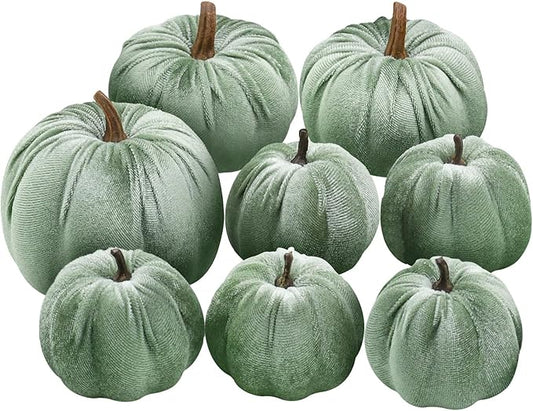 Woration 8pcs Fall Pumpkin Home Lake Green Décor Rustic Artificial Fake Velvet Fabric Pumpkins Harvest Thanksgiving Kitchen Farmhouse Wedding Festival Decorations