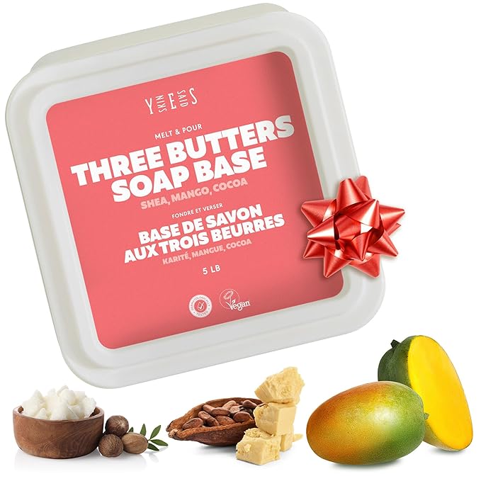 5Lb Three Butters Soap Base | Made in Greece | Shea Butter, Mango Butter & Cocoa Butter | Melt and Pour Soap Making Supplies - SLS/SLES Free, No Palm Oil, Organic