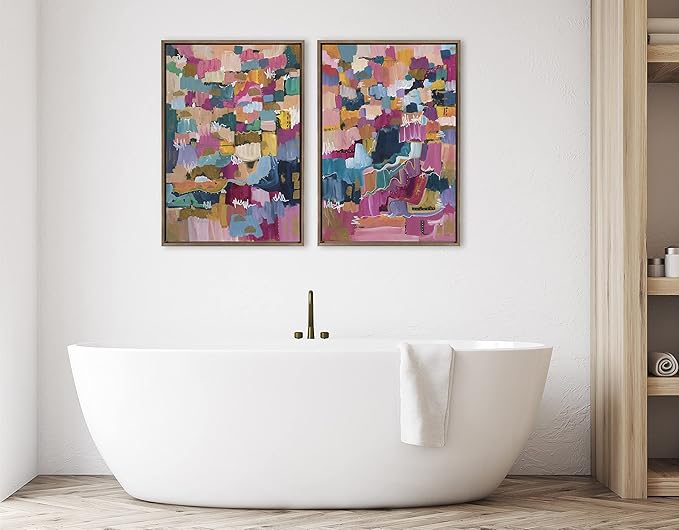 Kate and Laurel Sylvie Applause Framed Canvas Wall Art by Leah Nadeau, Set of 2, 23x33 Gold, Multicolored Abstract Art Collection for Wall
