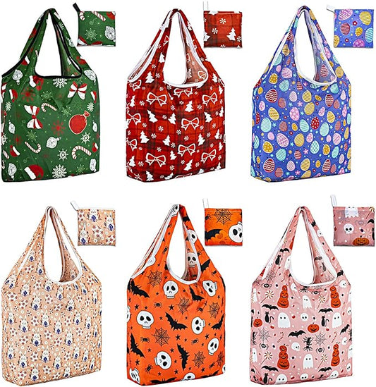 LOLOMLO 6 Pack Eco-Friendly Reusable Grocery Bags Lightweight Durable Washable Shopping Tote Foldable Outings Storage Pouch